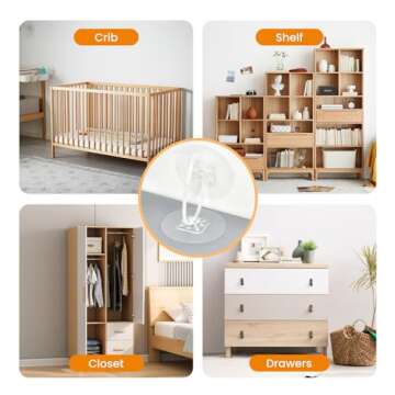 Furniture Anchors, 32 Pack Upgraded Anti-Tip furniture Anchors for Baby Proofing,Adhesive Wall Anchors No Drill with Adjustable Straps Securing up to 186lbs Bookcase Cabinet for Child Proofing