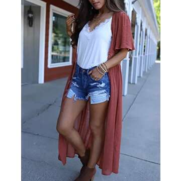 Bsubseach Beach Coverup for Women Bathing Suit Long Coverups Lace Kimonos Bikini Swimsuit Resort Wear Summer Rust Red