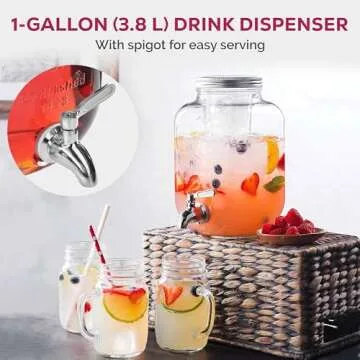FineDine Glass Drink Dispenser for Fridge - 1 Gallon Water, Juice or Beverage Dispenser for Parties ...