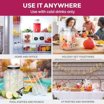 FineDine Glass Drink Dispenser for Fridge - 1 Gallon Water, Laundry Detergent, Juice or Beverage Dispenser for Parties with Spigot - Serveware for BBQ, Picnic, Pool Party and Social Events