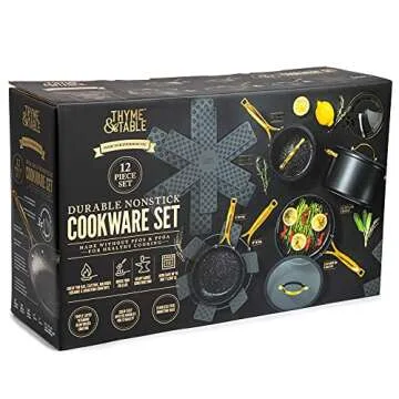 Thyme & Table 12-Piece Nonstick Ceramic Cookware Set, Gold/Ideal for cooking exquisite dishes/Mom needs it/Ideal product for Chef/This product should not be missing in your home.