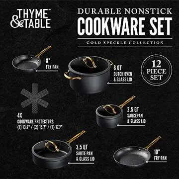 Thyme & Table 12-Piece Nonstick Ceramic Cookware Set, Gold/Ideal for cooking exquisite dishes/Mom needs it/Ideal product for Chef/This product should not be missing in your home.