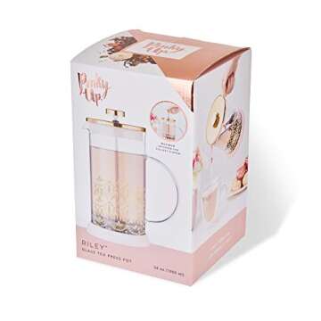 Pinky Up Riley Casablanca Glass Tea Press Pot, Coffee Maker, French Press for Loose Leaf Tea and Coffee, Hot or Iced Beverage Brewer, 34 oz, Pink And Gold