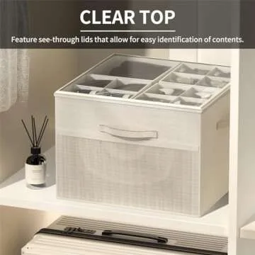 Aokeyee Shoe Organizer for Closet,2 Pack Foldable Shoe Storage Organizer Box Bin w/Adjustable Dividers and Clear Cover, Fits up to 16-32 Pairs, (Beige)