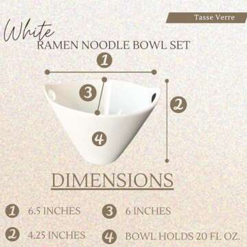 Tasse Verre Porcelain Noodle Soup Bowl w/Bamboo Chopsticks and Ceramic Spoon 20 oz, 2-Pack
