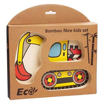 Kid Plate Set Bamboo Toddler Plates Dinnerware Dinner Dish Set Baby Feeding Spill Proof Divided Plat...