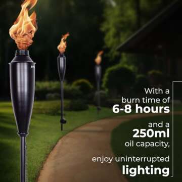 Garden Torches for Outside - Deco Home Pack of 4 Metal Garden Torches Citronella for Outdoor Ambiance - Decorative and Functional Citronella Torches for Patio, Lawn, and Backyard-Black