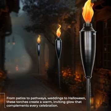 Garden Torches for Outside - Deco Home Pack of 4 Metal Garden Torches Citronella for Outdoor Ambiance - Decorative and Functional Citronella Torches for Patio, Lawn, and Backyard-Black