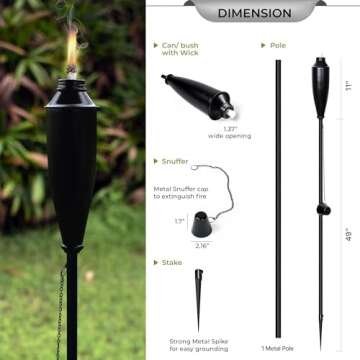 Garden Torches for Outside - Deco Home Pack of 4 Metal Garden Torches Citronella for Outdoor Ambiance - Decorative and Functional Citronella Torches for Patio, Lawn, and Backyard-Black