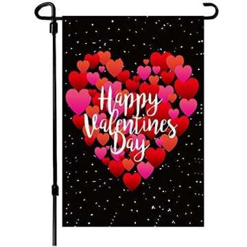Akeydeco Valentine's Day Double Sided Garden Flag - 12x18 Inch Heart Design