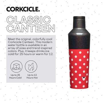 Corkcicle Disney Minnie Insulated Canteen Travel Water Bottle, Triple Insulated with Easy Grip, Keep...