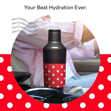 Corkcicle Disney Minnie Insulated Canteen Travel Water Bottle, Triple Insulated with Easy Grip, Keeps Beverages Cold for 25 Hours or Warm for 12 Hours, 16 oz, Polka Dot Red