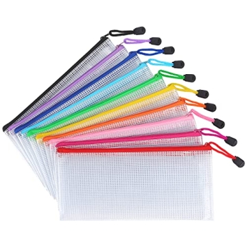 Tamaki 10 Pack Mesh Zipper Pouch Document Waterproof Zip File Bags Plastic Pencil Pouches A6 Size fo...