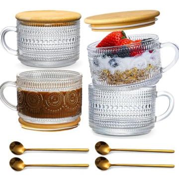 MHDCLY Vintage Coffee Mugs,Coffee Mug, 14oz Overnight Oats Containers With Lids,4pack Coffee Bar Acc...
