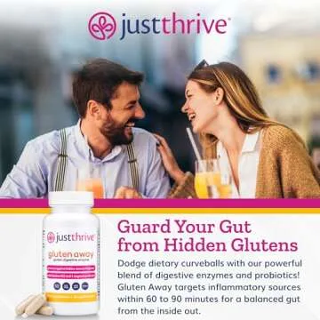Just Thrive Gluten Away - Vegan Digestive Enzymes for Digestion - Probiotic Support for Trace Gluten, 60 Capsules