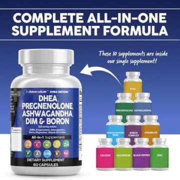 DHEA 200mg Supplement Pregnenolone 100mg for Men & Women with DIM Ashwagandha Boron 6mg Complex Calc...