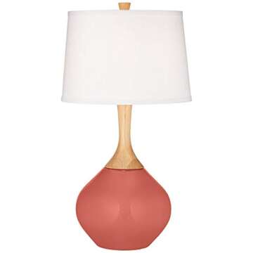 Color + Plus Wexler Modern Table Lamp 31" Tall Coral Reef Pink Glass Wood Neck White Tapered Drum Shade for Bedroom Living Room House Bedside Nightstand Home Office Entryway Family Kids