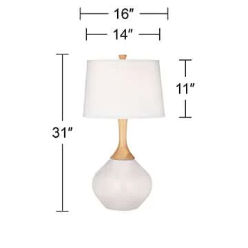 Color + Plus Wexler Modern Table Lamp 31" Tall Coral Reef Pink Glass Wood Neck White Tapered Drum Shade for Bedroom Living Room House Bedside Nightstand Home Office Entryway Family Kids