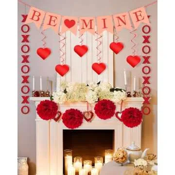 OLANRUN Valentines Day Decorations, Handmade Valentines Decor Set, Hanging Love Heart Swirls XO Garlands BE MINE Banner, Valentines Day Decorations for The Home Wall Party Classroom Office Decor