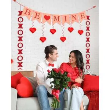 OLANRUN Valentines Day Decorations, Handmade Valentines Decor Set, Hanging Love Heart Swirls XO Garlands BE MINE Banner, Valentines Day Decorations for The Home Wall Party Classroom Office Decor