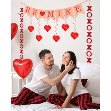 OLANRUN Valentines Day Decorations, Handmade Valentines Decor Set, Hanging Love Heart Swirls XO Garlands BE MINE Banner, Valentines Day Decorations for The Home Wall Party Classroom Office Decor