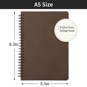 EUSOAR College Ruled Spiral Notebooks | 6-Pack A5 Journal