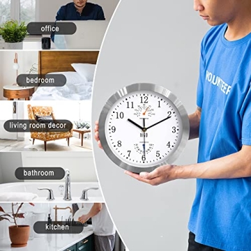 HITO 10 Inch Silent Wall Clock with Thermometer & Hygrometer