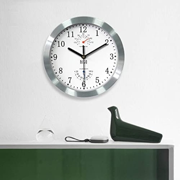 HITO 10 Inch Silent Wall Clock with Thermometer & Hygrometer