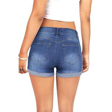 Wax Women's Juniors Body Enhancing Denim Shorts (S, Med. Denim)