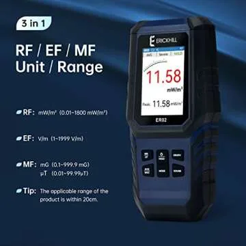 ERICKHILL EMF Meter - 3-in-1 Rechargeable Radiation Detector for Home & Office