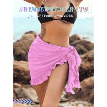 TWINKLEDE Women's Sarong Beach Wrap Swimsuit Cover Ups Bikini Short Skirt Sheer Chiffon Scarf for Wo...