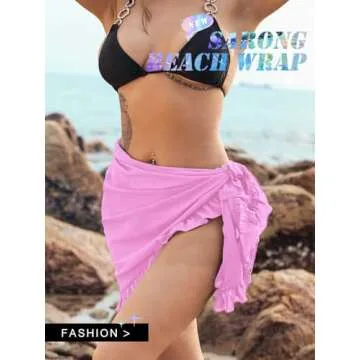 TWINKLEDE Women's Sarong Beach Wrap Swimsuit Cover Ups Bikini Short Skirt Sheer Chiffon Scarf for Women and Girls (B Pink)