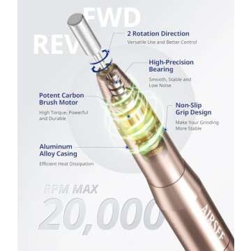 AIRSEE Electric Nail Drill, Portable USB Nail EFile Machine for Beginners, Nail File Manicure Pedicu...