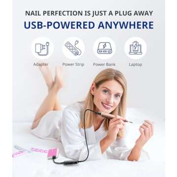 AIRSEE Electric Nail Drill, Portable USB Nail EFile Machine for Beginners, Nail File Manicure Pedicure Dremel Kit with 6 Bits 26 Sanding Bands for Home Acrylic Gel Nails Polishing DIY Gold N14