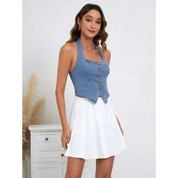 Trendy SHENHE Women's Denim Top Halter Crop Vest