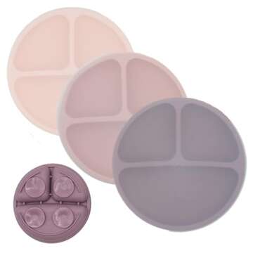 WeeSprout Suction Plates with Lids for Babies & Toddlers, 100% Silicone Dinnerware Stays Put, Divide...