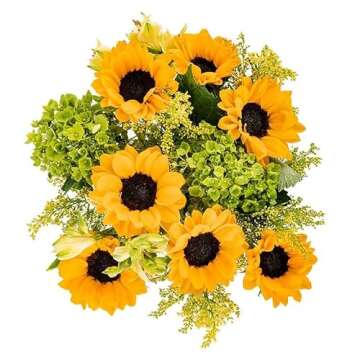 Luminous | Yellow Fresh Sunflowers Arrangement with Vase | Arabella Bouquets | Flowers for Delivery,...