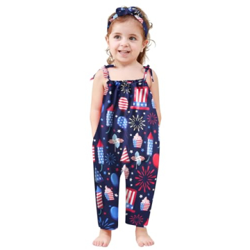 Lindanina 4Th of July Toddler Girls Romper with Headband - Perfect for Summer Fun!