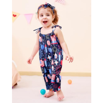 Lindanina 4Th of July Toddler Girls Romper with Headband