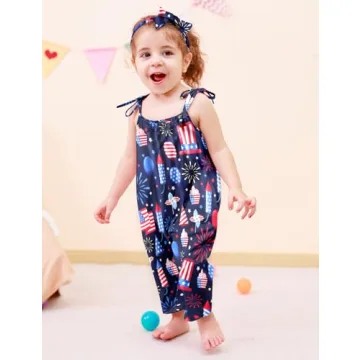 Lindanina 4Th of July Toddler Girls Romper with Headband