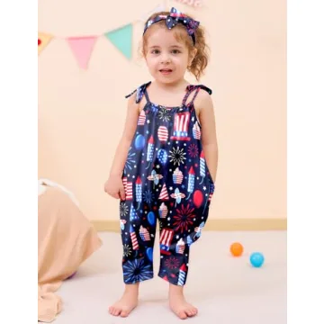 Lindanina 4Th of July Toddler Girls Romper with Headband