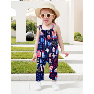 Lindanina 4Th of July Toddler Girls Romper with Headband