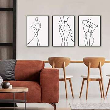 Ecyanlv Female Wall Art Line Drawing Girl Print Minimalist Wall Art Simple Fashion Poster Women Flow...