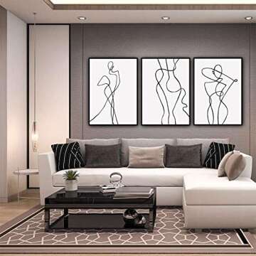 Ecyanlv Female Wall Art Line Drawing Girl Print Minimalist Wall Art Simple Fashion Poster Women Flower Leaf Body Sketch Black White Canvas Painting Aesthetic Canvas Prints 16x24inchx3 Unframed