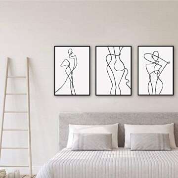 Ecyanlv Female Wall Art Line Drawing Girl Print Minimalist Wall Art Simple Fashion Poster Women Flower Leaf Body Sketch Black White Canvas Painting Aesthetic Canvas Prints 16x24inchx3 Unframed