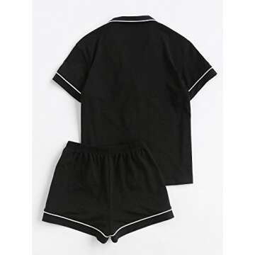 Floerns Women's Notch Collar Short Sleeve Sleepwear Two Piece Pajama Set Black M