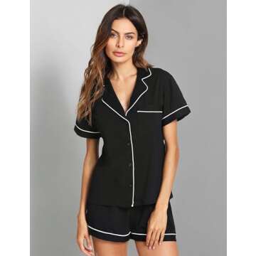 Floerns Women's Notch Collar Short Sleeve Sleepwear Two Piece Pajama Set Black M