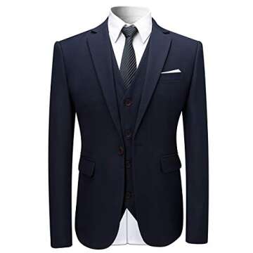 Cloudstyle Men's 3-Piece Suit One Button Slim Fit Solid Color Jacket Smart Wedding Formal Suit Navy