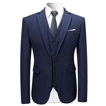 Cloudstyle Men's 3-Piece Suit One Button Slim Fit Solid Color Jacket Smart Wedding Formal Suit Navy