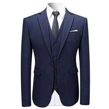 Cloudstyle Men's 3-Piece Suit One Button Slim Fit Solid Color Jacket Smart Wedding Formal Suit Navy